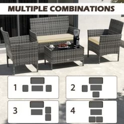 Tangkula Set Of 8 Patio Furniture Set W/Washable Cushions & Tempered Glass Coffee Table -Tangkula GUEST 77fbb446 6997 4379 9120 6d1554247c28