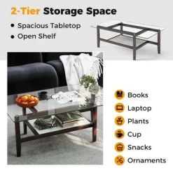 Tangkula 2-Tier Glass Coffee Table W/ Storage Shelf Solid Rubber Wood Legs For Office 19 Tangkula 2-Tier Glass Coffee Table W/ Storage Shelf Solid Rubber Wood Legs For Office -Tangkula GUEST 77feaed4 2a66 4ed8 8034 af3f639e2f13