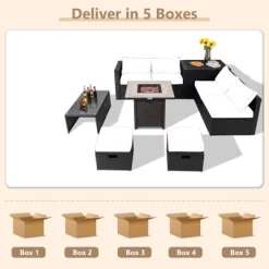 Tangkula 9 Pieces Outdoor PE Rattan Wicker Sectional Sofa With 42" Gas Fire Pit Table Space-Saving Patio Conversation Set With Storage Box Black/Grey/Navy/Red/Turquoise/Off White 19 Tangkula 9 Pieces Outdoor PE Rattan Wicker Sectional Sofa With 42" Gas Fire Pit Table Space-Saving Patio Conversation Set With Storage Box Black/Grey/Navy/Red/Turquoise/Off White -Tangkula GUEST 7819ae60 1d23 4fee 878d fe6139aef87f