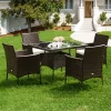 Tangkula 5 PCS Outdoor Rattan Dining Set Patio Wicker Conversation Set W/Cushioned Chair & Glass Table -Tangkula GUEST 781c975d 14ae 48c9 a38c f3115cbd019d