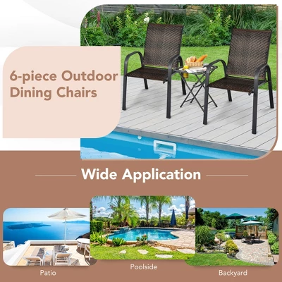 Tangkula 6PCS Outdoor PE Wicker Stacking Dining Chairs Patio Arm Chairs 8 Tangkula 6PCS Outdoor PE Wicker Stacking Dining Chairs Patio Arm Chairs - Image 6