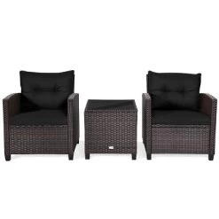 Tangkula 3PCS Wicker Cushioned Conversation Set Outdoor Rattan Furniture W/Beige/Red/Black/Navy/Off White/Turquoise Cushions -Tangkula GUEST 7836d533 f6d2 47ca 884c 47c94f2adb5f