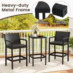 Tangkula 3 Piece Patio Bar Set Bistro Table & Chairs W/ Heavy-Duty Metal Frame -Tangkula GUEST 7842fb0b 492f 4af4 9902 69a15da3ef76