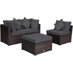 Tangkula 4PCS Rattan Patio Conversation Furniture Set Yard Outdoor W/ Grey Cushion -Tangkula GUEST 7884c0ed 2168 43c7 bdec fe107fe1b053