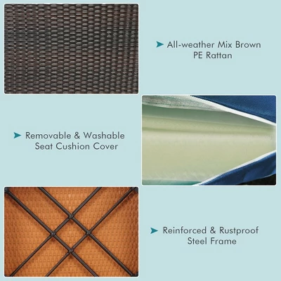 Tangkula 4PCS Acacia Wood Patio Furniture Set Rattan Conversation Set W/ Navy Cushions 4 Tangkula 4PCS Acacia Wood Patio Furniture Set Rattan Conversation Set W/ Navy Cushions - Image 2