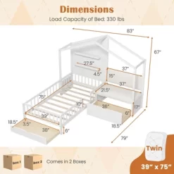 Tangkula Twin Size House Bed Kids Platform Bed W/ Padded Bench & Floating Shelves 17 Tangkula Twin Size House Bed Kids Platform Bed W/ Padded Bench & Floating Shelves -Tangkula GUEST 79173787 ec95 4c1a a885 269286eb2e02