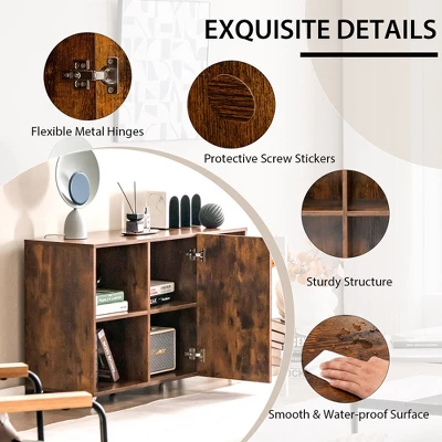 Tangkula 3-Tier Wood Bookcase 6 Cube Bookshelf W/ Door Wheels Display Cabinet 9 Tangkula 3-Tier Wood Bookcase 6 Cube Bookshelf W/ Door Wheels Display Cabinet - Image 7