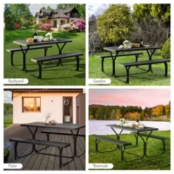 Tangkula Outdoor Picnic Table Bench Set Patio Camping Table W/Steel Frame & Wood Texture Tabletop For Garden -Tangkula GUEST 7932be52 8a0d 4e29 87fe 07b35f5420ca