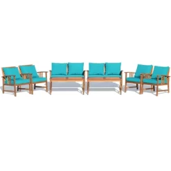 Tangkula 8pcs Wooden Patio Furniture Set Table & Sectional Sofa W/ Turquoise Cushion 21 Tangkula 8pcs Wooden Patio Furniture Set Table & Sectional Sofa W/ Turquoise Cushion -Tangkula GUEST 79695874 48e5 4cdd 9c85 6914844b0f94