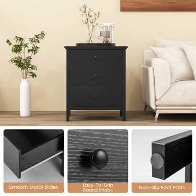 Tangkula 3-Drawer Modern Nightstand Bedside Table Wooden End Table White/Black 8 Tangkula 3-Drawer Modern Nightstand Bedside Table Wooden End Table White/Black - Image 6