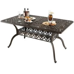 Tangkula 59" Patio Rectangle Dining Table Outdoor Cast Aluminum Table W/ Umbrella Hole -Tangkula GUEST 799d4b24 14bb 4a11 bbe6 26ebb94cd9ee