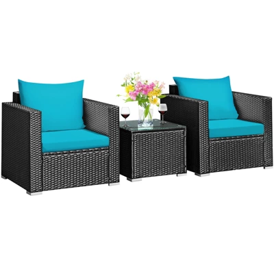Tangkula 3PCS Patio Rattan Furniture Conversation Set With 2 Cushioned Sofas & Coffee Table For Outdoor 10 Tangkula 3PCS Patio Rattan Furniture Conversation Set With 2 Cushioned Sofas & Coffee Table For Outdoor - Image 8