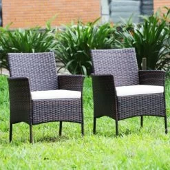 Tangkula Outdoor 4 PCS Rattan Dining Chair Patio Cushioned Arm Chair W/Zipper Brown -Tangkula GUEST 7a620b76 7d90 400d 9ce7 da975a2f2ea6