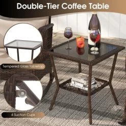 Tangkula 3 Piece Rocker Set Outdoor Wicker Rocking Chairs With Double-Layer Rattan Rocker Chair Set With Back Cushions & Pillows Beige/Gray/Blue/Red -Tangkula GUEST 7a829da0 1bf4 47a8 9053 3d35cafec9e4