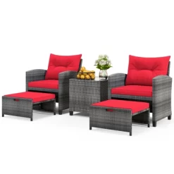 Tangkula 5-Piece Outdoor PE Rattan Conversation Set Wicker Patio Furniture Set With Cushion Ottoman & Coffee Table Red -Tangkula GUEST 7a8c7527 753b 44e4 b395 9b6ec7fa8d16