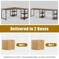 Tangkula Large L-shaped Computer Desk 60” Convertible Corner Desk With 4 Storage Shelves 95” 2-Person Long Study Writing Workstation Black/Rustic Brown/Natural/Grey -Tangkula GUEST 7a981ae5 33b2 4ccc 98b1 8bca31bd88bb