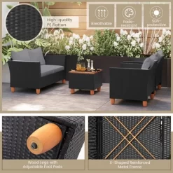 Tangkula 4 PCS Wicker Patio Furniture Set W/ Removable Cushions Storage Coffee Table -Tangkula GUEST 7ae14a43 93a4 4739 941f e71a555cc739