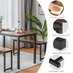 Tangkula 3pcs Dining Table Set For 4 Modern Industrial Counter Height Kitchen Table Set With 2 Benches For Dining Room Natural/Brown 19 Tangkula 3pcs Dining Table Set For 4 Modern Industrial Counter Height Kitchen Table Set With 2 Benches For Dining Room Natural/Brown -Tangkula GUEST 7b2fc459 4c75 4e89 87d6 d3dd1bd6387d