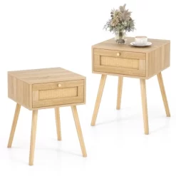 Tangkula 2 PCS Nightstand Bedside Sofa Table With Rattan Drawer For Bedroom & Living Room -Tangkula GUEST 7b3befdc b969 4b56 984f b6992803205a