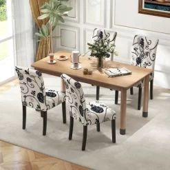 Tangkula Upholstered Dining Chairs Set Of 4 Tufted Fabric Kitchen Chairs W/Padded Seat & Rubber Wood Legs Farmhouse Accent Chairs