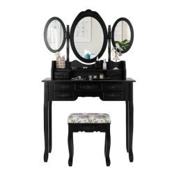 Tangkula Tri-Folding Mirror Vanity Makeup Set Dressing Table & Stool Unit W/ 7 Drawer 13 Tangkula Tri-Folding Mirror Vanity Makeup Set Dressing Table & Stool Unit W/ 7 Drawer -Tangkula GUEST 7b46e1a1 f79d 4802 968a 2b735d15a0ea