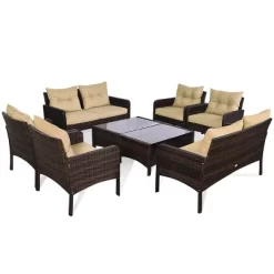 Tangkula 4 Pieces Patio Conversation Set Rattan Wicker Loveseat Sofa Coffee Table & Glass Top -Tangkula GUEST 7b4e1625 cfb0 466f 8f8d 51f767db5722