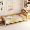 Tangkula Twin Size Kids Bed Solid Wood Platform Bed W/ Under-bed Storage & Storage Cube