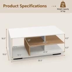 Tangkula Geometric Coffee Table W/ Storage Shelves 3-Tier Rectangular Tea Table -Tangkula GUEST 7b54ea1e 64fc 4f06 9533 8963454bae96
