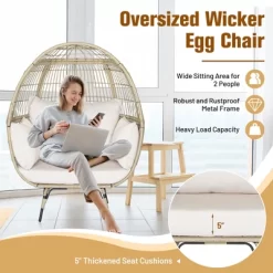 Tangkula Patio Rattan Oversized Wicker Egg Chair Stationary Lounge Basket W/ 4 Soft Cushions 16 Tangkula Patio Rattan Oversized Wicker Egg Chair Stationary Lounge Basket W/ 4 Soft Cushions -Tangkula GUEST 7b65eabf 16a7 4e2f be9a 2fdb5f638cb2