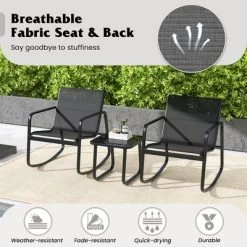 Tangkula 3 Piece Rocking Bistro Set Patio Furniture Set W/ 2 Rocking Chairs & Glass-Top Coffee Table -Tangkula GUEST 7b88fdf3 d289 4845 80c8 15126e589612