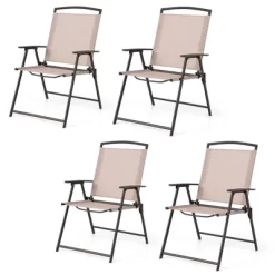 Tangkula 2/4 Piece Patio Folding Chairs Outdoor Dining Chairs W/ Breathable Fabric Heavy Duty Steel & Rustproof Steel Frame -Tangkula GUEST 7ba42938 d543 4a70 ae79 c682a2ee6425