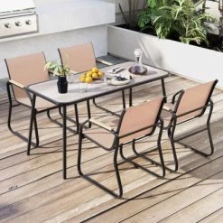 Tangkula 5 PCS Patio Dining Set W/ Wood-like Armrests & Metal Frame For Garden Yard -Tangkula GUEST 7bc2c434 8e0e 4e29 8c8d 708034e93b8c