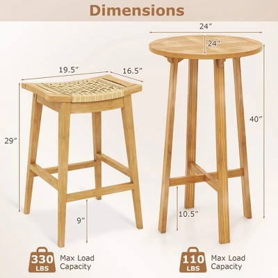 Tangkula 3 Piece Patio Bar Set Round Cocktail Table W/ 2 Rattan Saddle Stools 10 Tangkula 3 Piece Patio Bar Set Round Cocktail Table W/ 2 Rattan Saddle Stools - Image 8