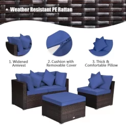 Tangkula 4PCS Rattan Patio Conversation Furniture Set Yard Outdoor W/ Navy Cushion -Tangkula GUEST 7c337cb6 9d50 4fd1 a9b7 6f224832e4eb