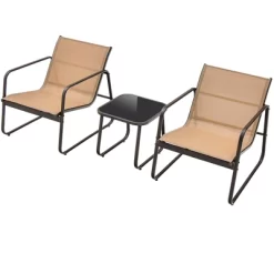 Tangkula 3PCS Conversation Set Outdoor Metal Chair & Table Tempered Glass Top Patio -Tangkula GUEST 7c379d43 47c9 4676 b3df 1ee819c9b43f