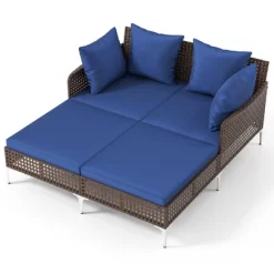 Tangkula Outdoor Rattan Double Daybed Wicker Chaise Lounge For 2 W/ Seat & Back Cushions -Tangkula GUEST 7c8af9f1 c706 4932 a5c4 258a15ac2006