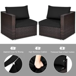 Tangkula 2PCS Rattan Corner Sofa Set Patio Outdoor Furniture Set W/ 4 Black Cushions -Tangkula GUEST 7c9882bd 5e11 4158 9d23 e693474bb694