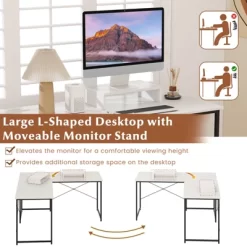 Tangkula L-Shaped Computer Desk With Power Outlets 95” Long 2-Person Desk With Monitor Shelf Modern Corner Desk Gaming Table With USB Ports White -Tangkula GUEST 7ca05a18 6c4a 4134 9aa2 2c618394685f