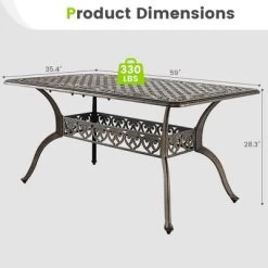 Tangkula 59" Patio Rectangle Dining Table Outdoor Cast Aluminum Table W/ Umbrella Hole -Tangkula GUEST 7cb66559 591a 42e0 93e6 1a5c5b6bff91