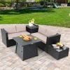 Tangkula 5PCS Outdoor Patio Furniture Set With 50,000 BTU Propane Fire Pit Table Patio Conversation Set W/ Cushions, Storage Box, Coffee Table Beige -Tangkula GUEST 7cca0a1a 05ff 464a 99e2 4d2cc06d16e2