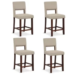Tangkula 4-Piece Linen Fabric/PVC Leather Counter Height Bar Stool Set W/ Back & Rubber Wood Legs -Tangkula GUEST 7cd0b7bc f893 4d71 8385 b3e9f88e2884