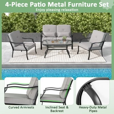 Tangkula 4PCS Furniture Set Outdoor Conversation Sofa W/ Tempered Glass Coffee Table Patio 4 Tangkula 4PCS Furniture Set Outdoor Conversation Sofa W/ Tempered Glass Coffee Table Patio - Image 2
