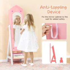 Tangkula Kids Jewelry Armoire Cabinet Freestanding Full Length Dressing Mirror With Large Capacity Pink/White -Tangkula GUEST 7d206318 6d9d 4adc 8911 0db897e9f7f8