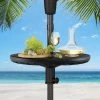 Tangkula Round Umbrella Table 20" Beach Umbrella Table W/1.5" Umbrella Hole Wood Grain Surface Height Adjustable Knob