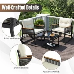 Tangkula 3 PCS Patio Rocking Bistro Set Outside Wicker Rockers W/ 2-Tier Tempered Glass Coffee Table -Tangkula GUEST 7d7da838 5549 418c bfe8 b23605f52cee