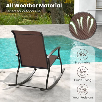Tangkula Set Of 2 Outdoor Rocking Chair Patio Rocker W/ Breathable Fabric Brown 8 Tangkula Set Of 2 Outdoor Rocking Chair Patio Rocker W/ Breathable Fabric Brown - Image 6