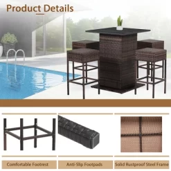Tangkula Tangkula 5PCS Patio Bar Set Rattan Bar Furniture Set W/ Table & 4 Cushioned Stools Red -Tangkula GUEST 7d8fd230 fce9 4946 b4af 4379e81e3abf