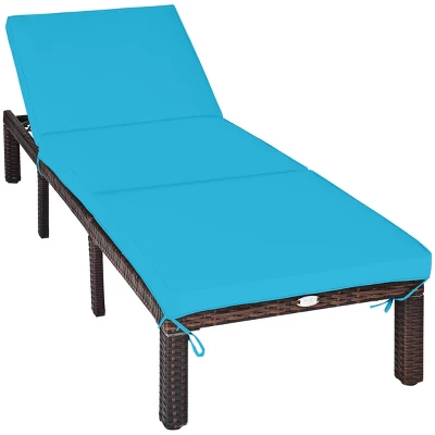 Tangkula Outdoor Rattan Chaise Lounge Chair Adjustable Backrest Recliner With Turquoise Cushions 6 Tangkula Outdoor Rattan Chaise Lounge Chair Adjustable Backrest Recliner With Turquoise Cushions - Image 4