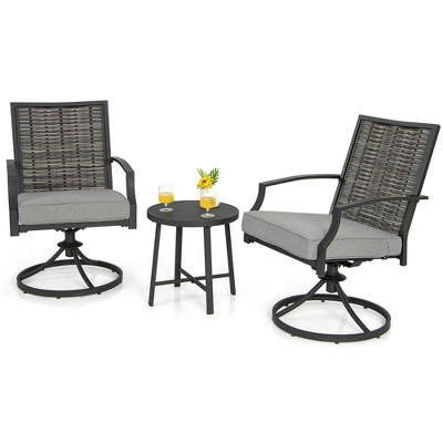 Tangkula 3PCS Swivel Chair Set Coffee Table Wicker Cushioned Seat Balcony Porch Patio 5 Tangkula 3PCS Swivel Chair Set Coffee Table Wicker Cushioned Seat Balcony Porch Patio - Image 3