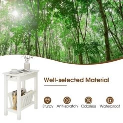 Tangkula Side Table End Table Nightstand W/ Bottom Storage Shelf & Rubber Wood Legs White -Tangkula GUEST 7da869f2 948a 4ba2 b657 2018d4691499